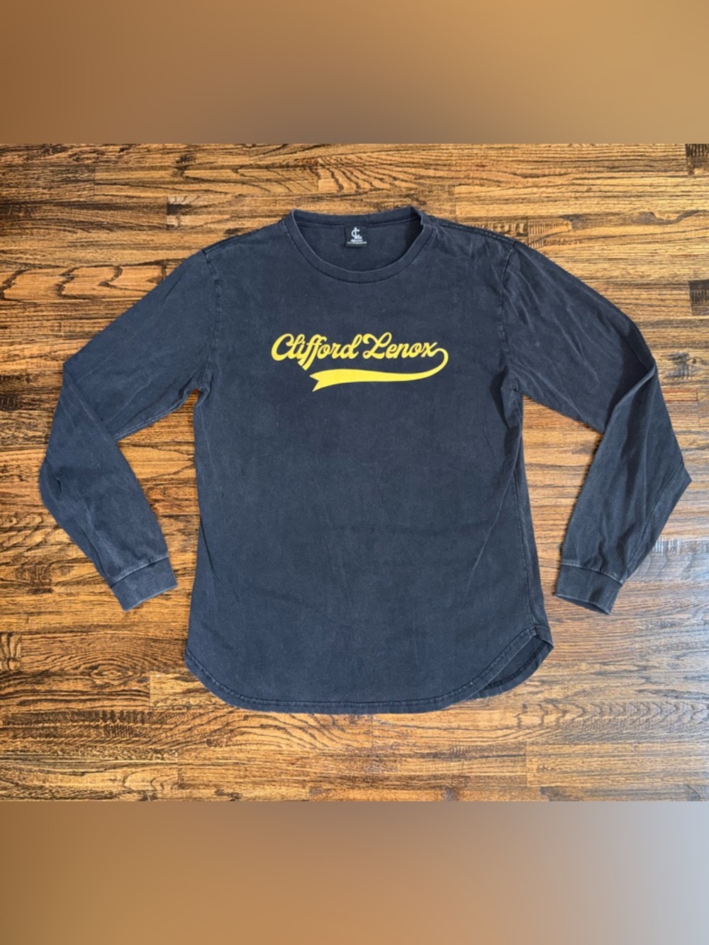 Clifford Lenox Vintage Black Acid Wash Gym Long-sleeve Shirt Sz Large